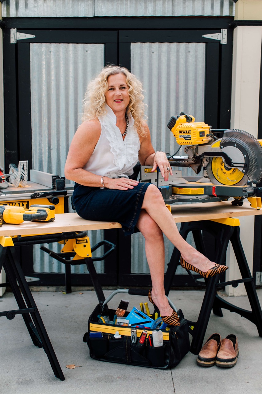 Jennifer Ryan with power tools and girly shoes